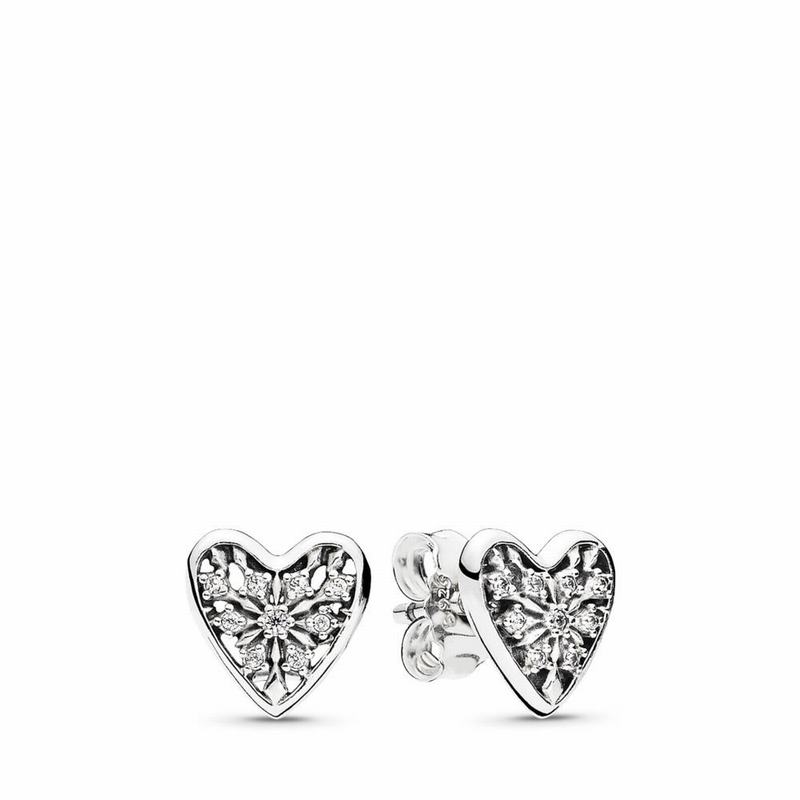 Pandora Hearts Of Winter Stud Earrings - Sterling Silver/Cubic Zirconia - Canada | ON9495QP